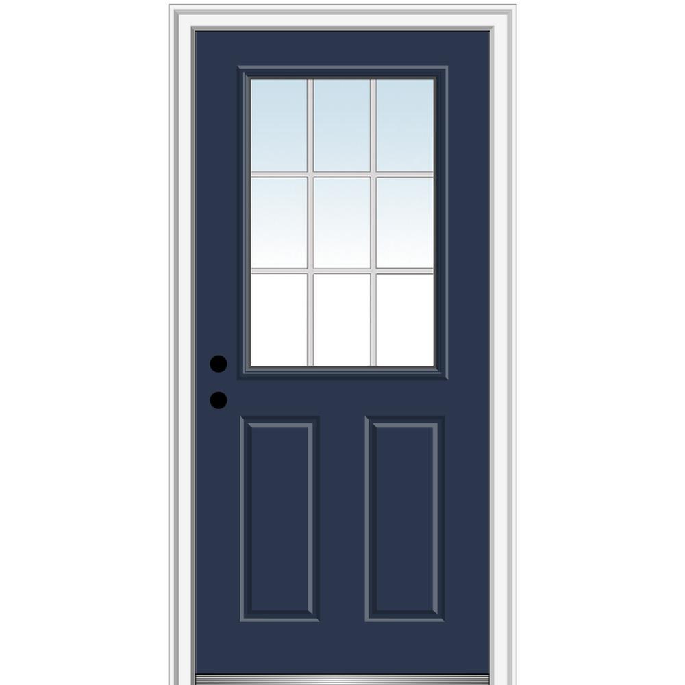 Mmi Door 32 In X 80 In Grilles Between Glass Right Hand Inswing 1 2 Lite Clear Painted Fiberglass Smooth Prehung Front Door