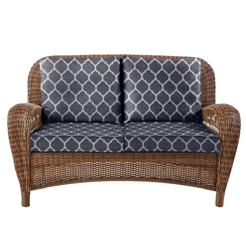 Hampton Bay Cambridge Brown Wicker Outdoor Patio Loveseat with Standard