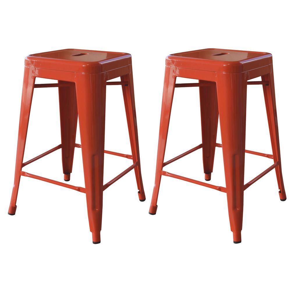 AmeriHome Loft Style 24 in. Stackable Metal Bar Stool in Orange (Set of 2) 801057 The Home Depot