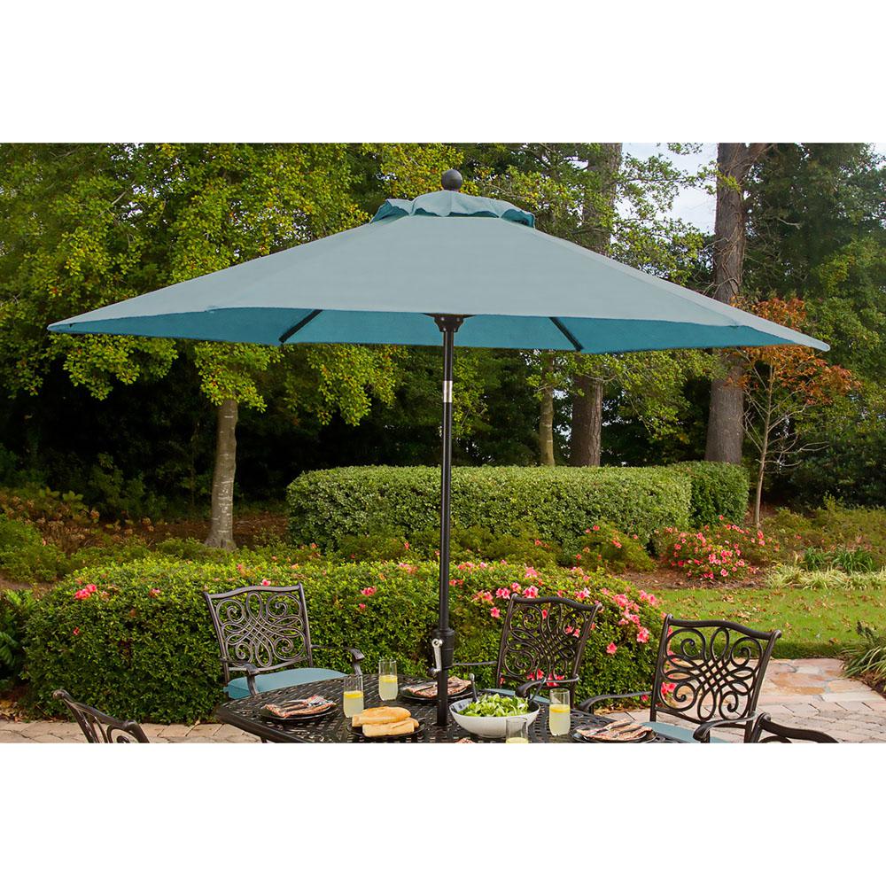 Hanover Traditions 9 Ft Aluminum Market Tilt Patio Umbrella In Blue Pvc Sling Tradumbblue The Home Depot