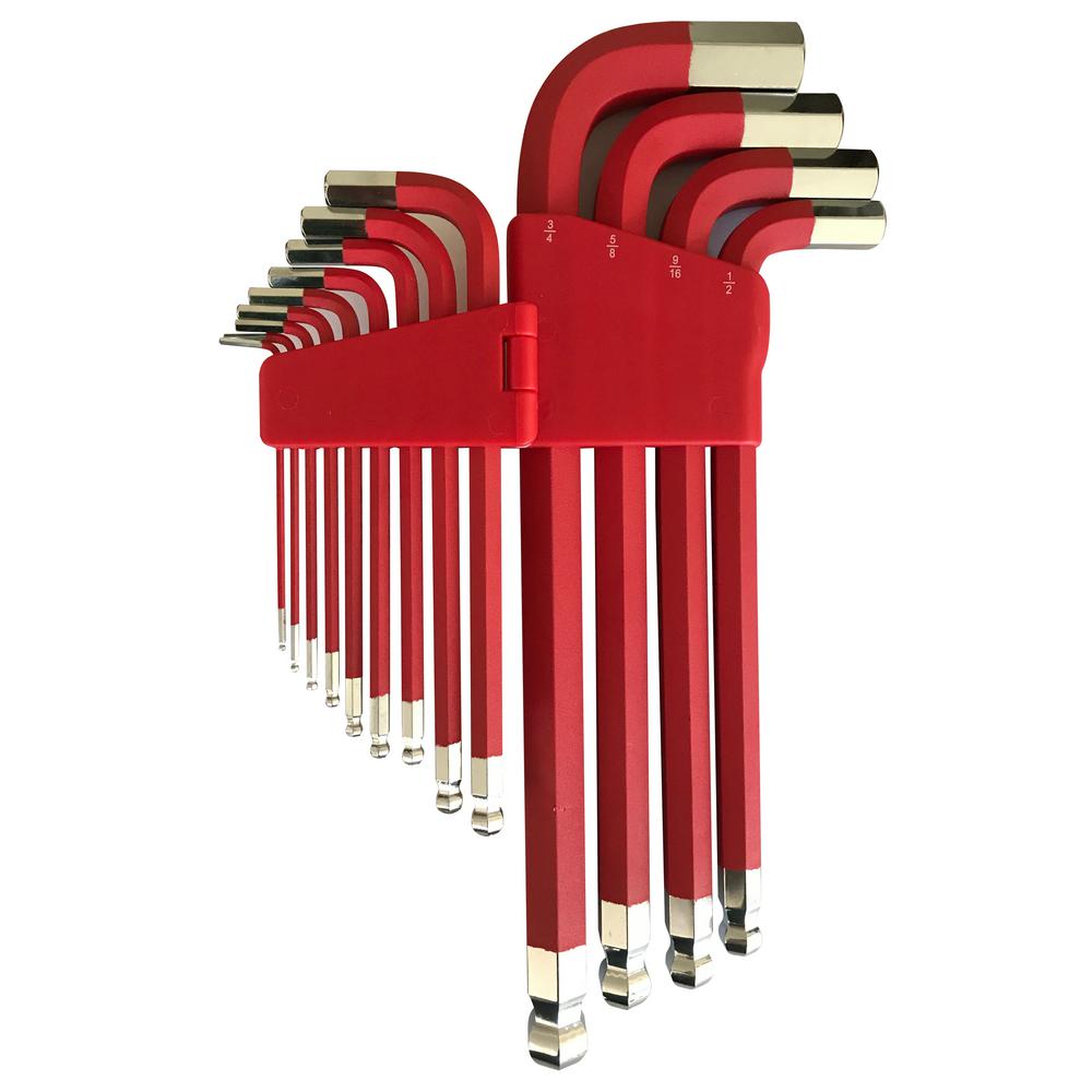 Large 5/64 Inch 3/4 Inch SAE Ball End Hex Key Set 13 Piece