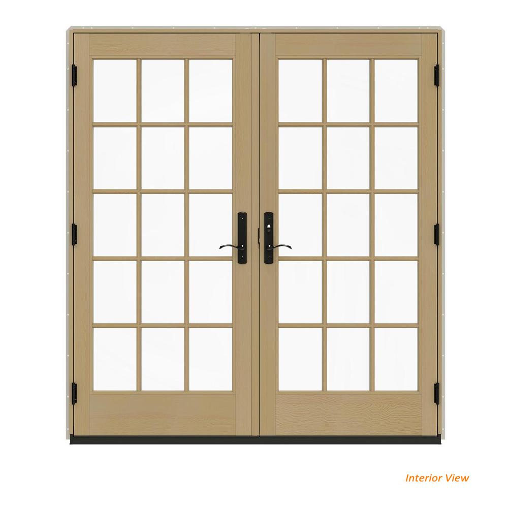 Jeld Wen 72 In X 80 W 4500 Contemporary Desert Sand Clad Wood W 4500 Contemporary Desert Sand Clad Wood Left Hand 15 Lite French Patio Door Unfinished Interior