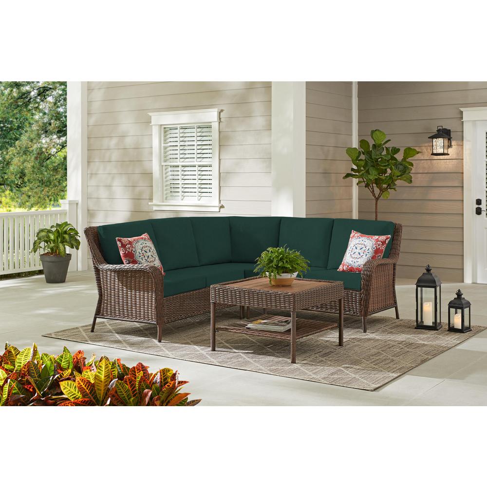 Hampton Bay Cambridge 4-Piece Brown Wicker Outdoor Patio Sectional Sofa and Table with 