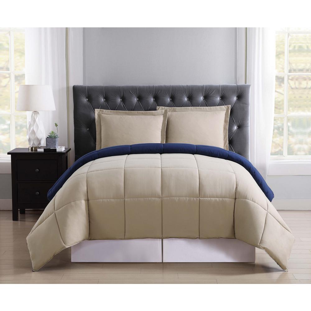 Everyday Khaki and Navy Reversible Full/Queen Comforter SetCS1656KNFQ