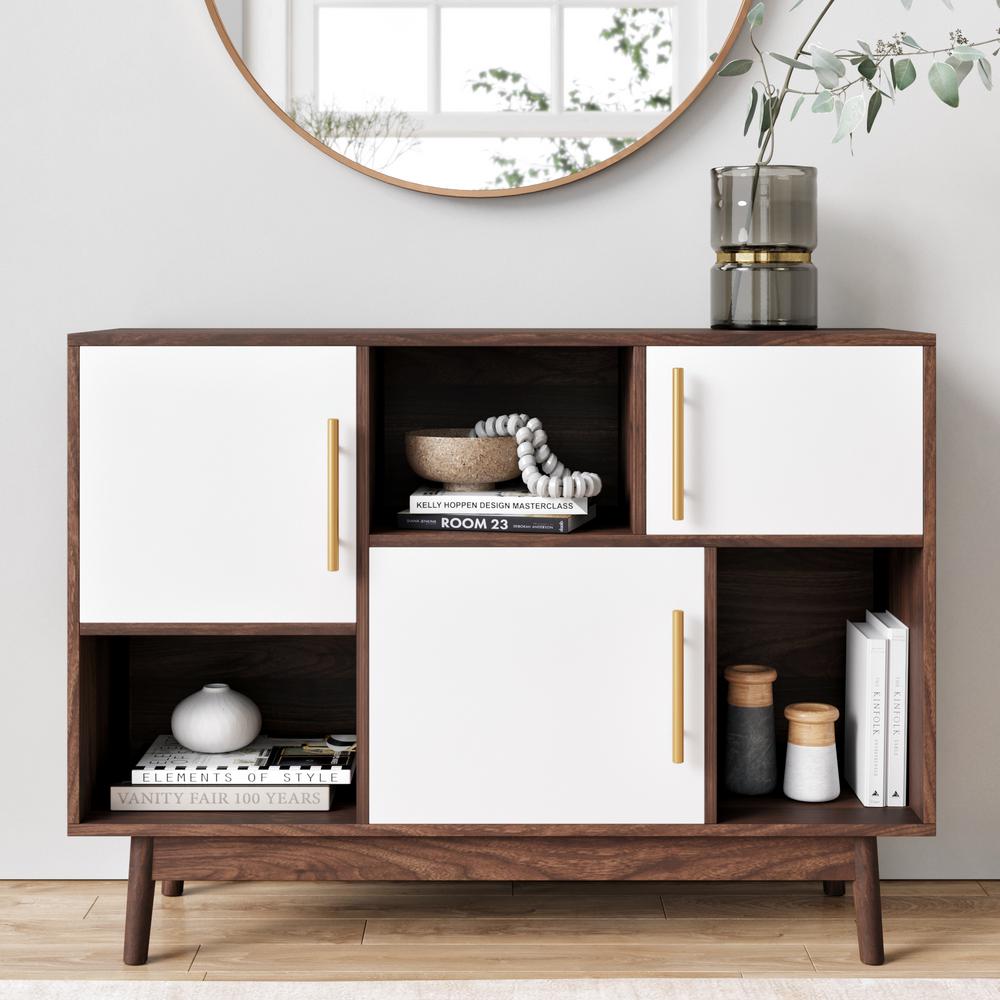 Nathan James Ellipse Brown Cube Storage With Display Shelves And White Cabinet Doors 75502 The Home Depot