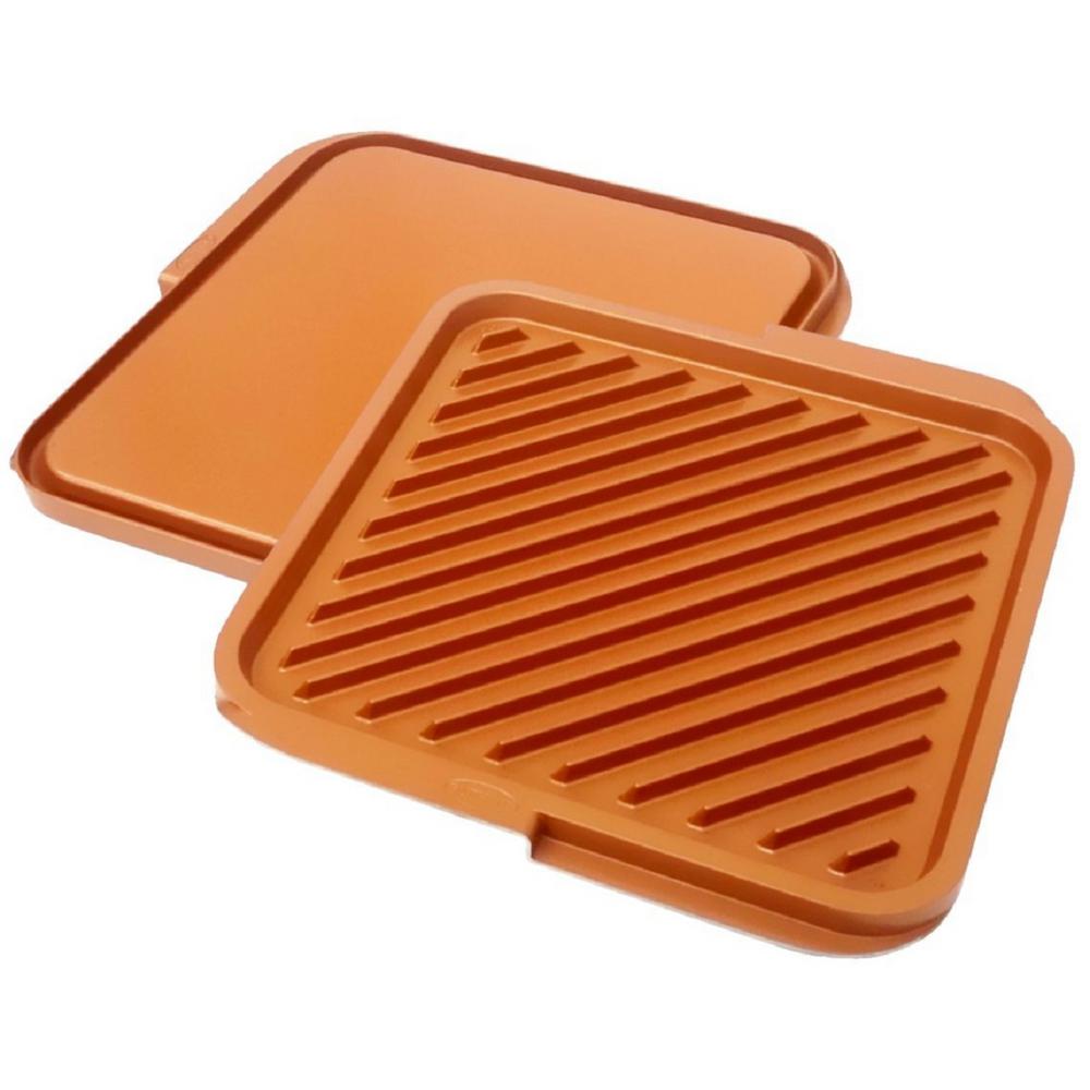 12 in. x 11 in. Aluminum Ti-Ceramic Non-Stick Square Reversible Double Grill