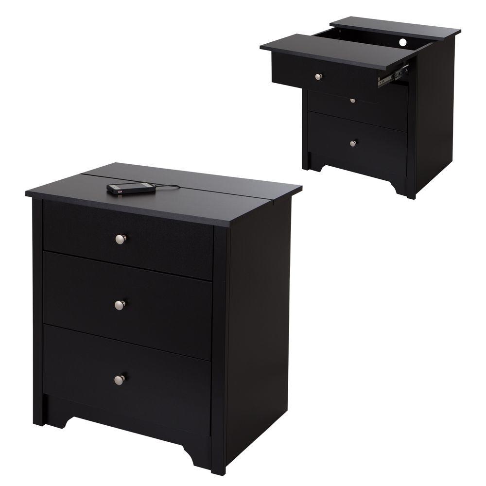 South Shore Vito 3 Drawer Pure Black Nightstand 3170060 The Home Depot