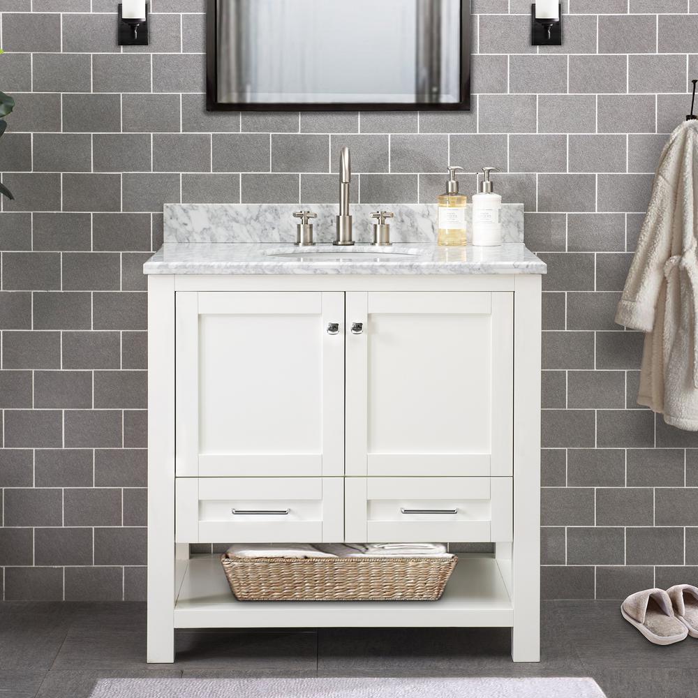 Sunjoy Nixon White 36 In W X 2205 In D X 3575 In H Shaker Style Bathroom Vanity With Marble Vanity Top And Single Basin B301008600 The Home Depot