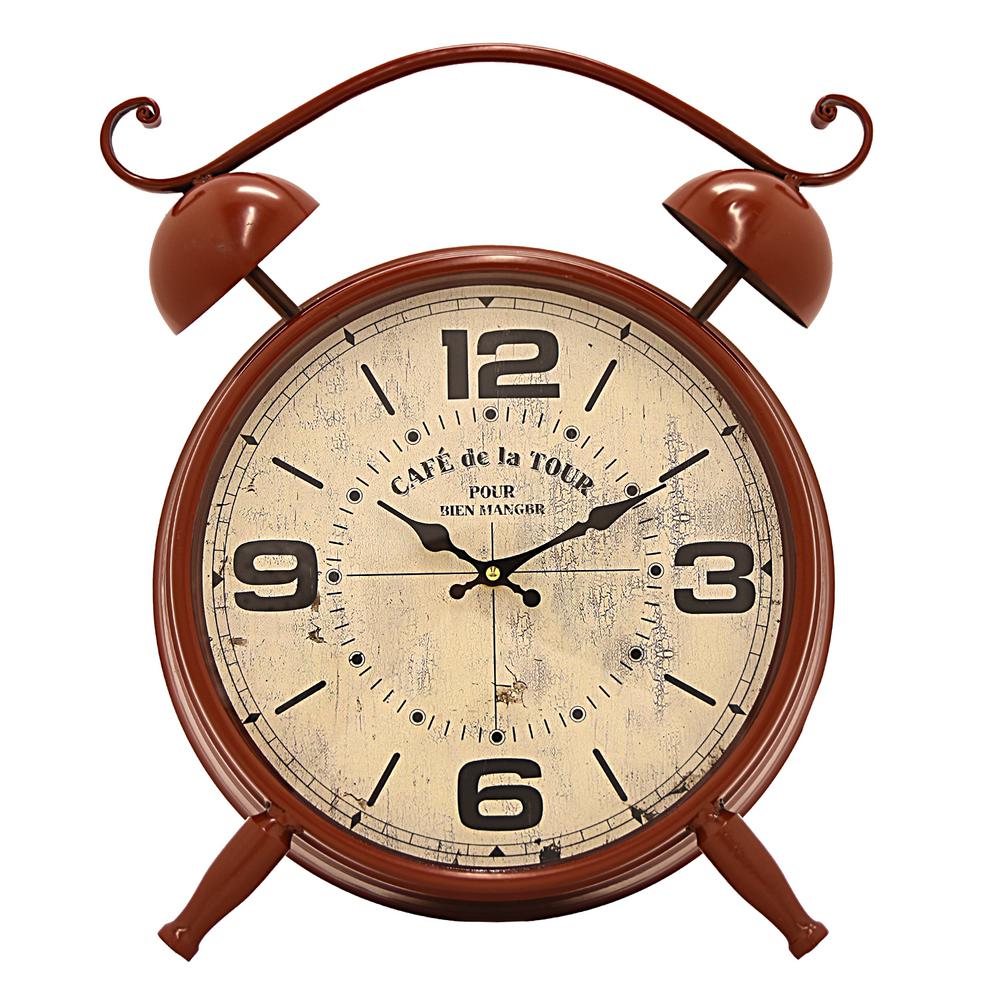 THREE HANDS 17.25 inch x 15.5 inch Metal Table Clock in Red by THREE HANDS