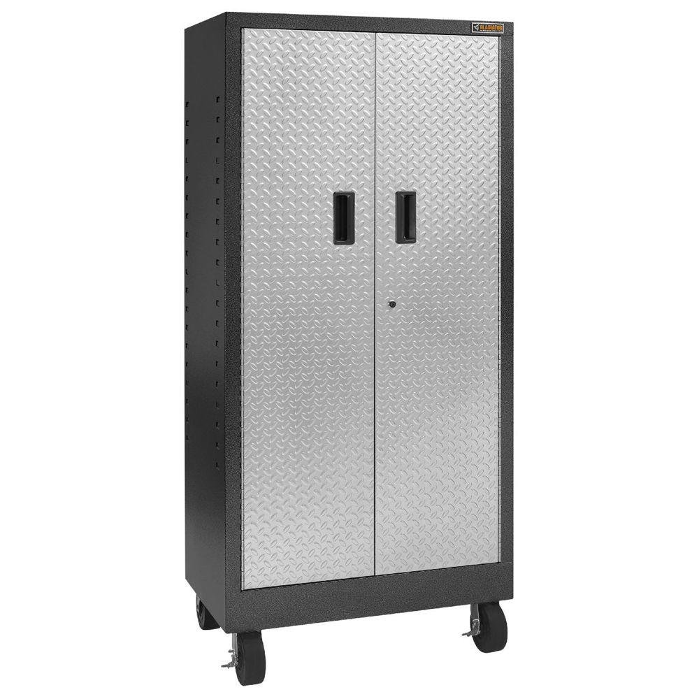 Gladiator Premier Series Pre Assembled 66 In H X 30 In W X 18 In D Steel Rolling Garage Cabinet In Silver Tread Gatb302drg The Home Depot