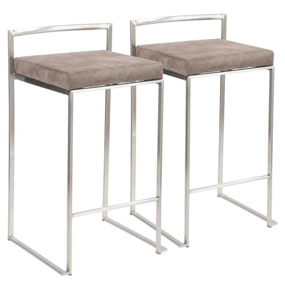 Lumisource Fuji 26 In Stainless Steel Stackable Counter Stool With Lumisource Fuji 26 In Stainless Steel Stackable Counter Stool With Stone Cowboy Fabric Cushion
