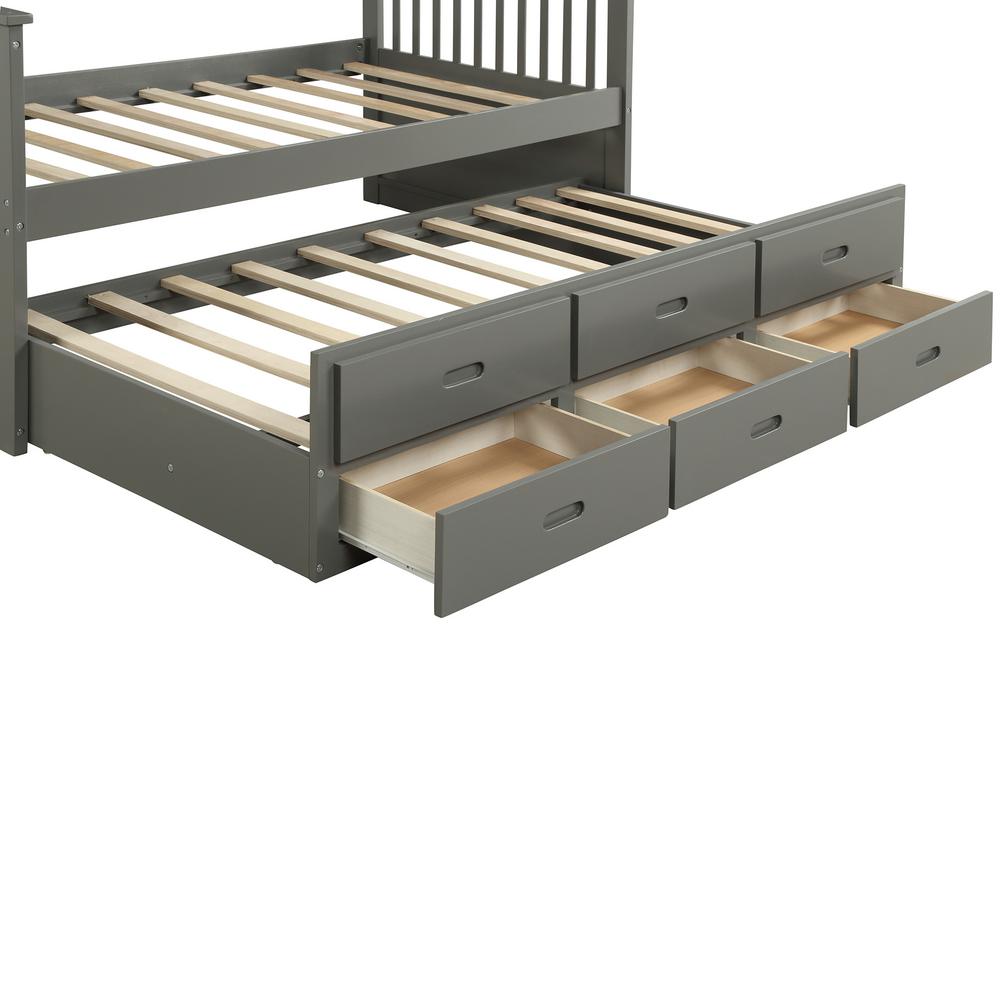 Harper Bright Designs Grey Twin Size Solid Wood Bed With Trundle