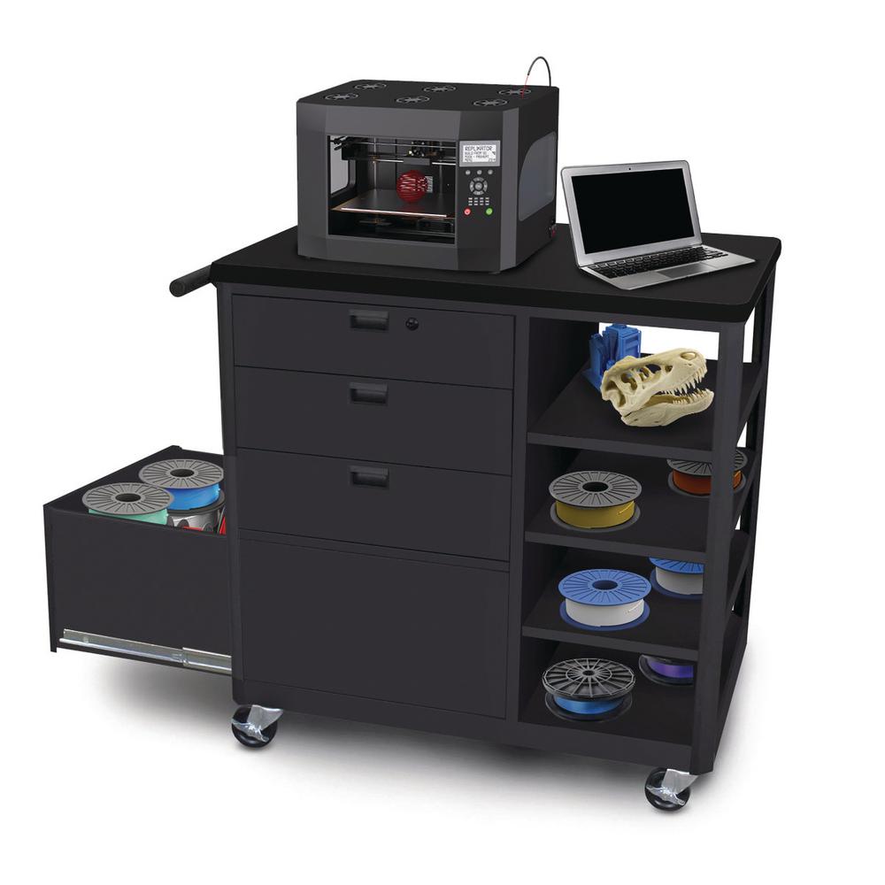36 In 3 D Printer Cart Workbench Front Drawers Black 3 D Printer Cart Workbench Front Drawers In Black