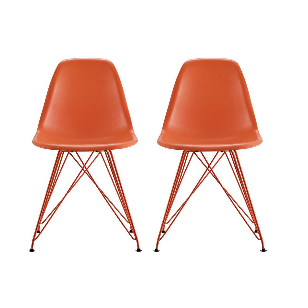 Orange Metal Dining Chairs Kitchen Room Furniture Evelyn Orange Mid Century Modern Molded Chair With Colored Leg Set Of 2