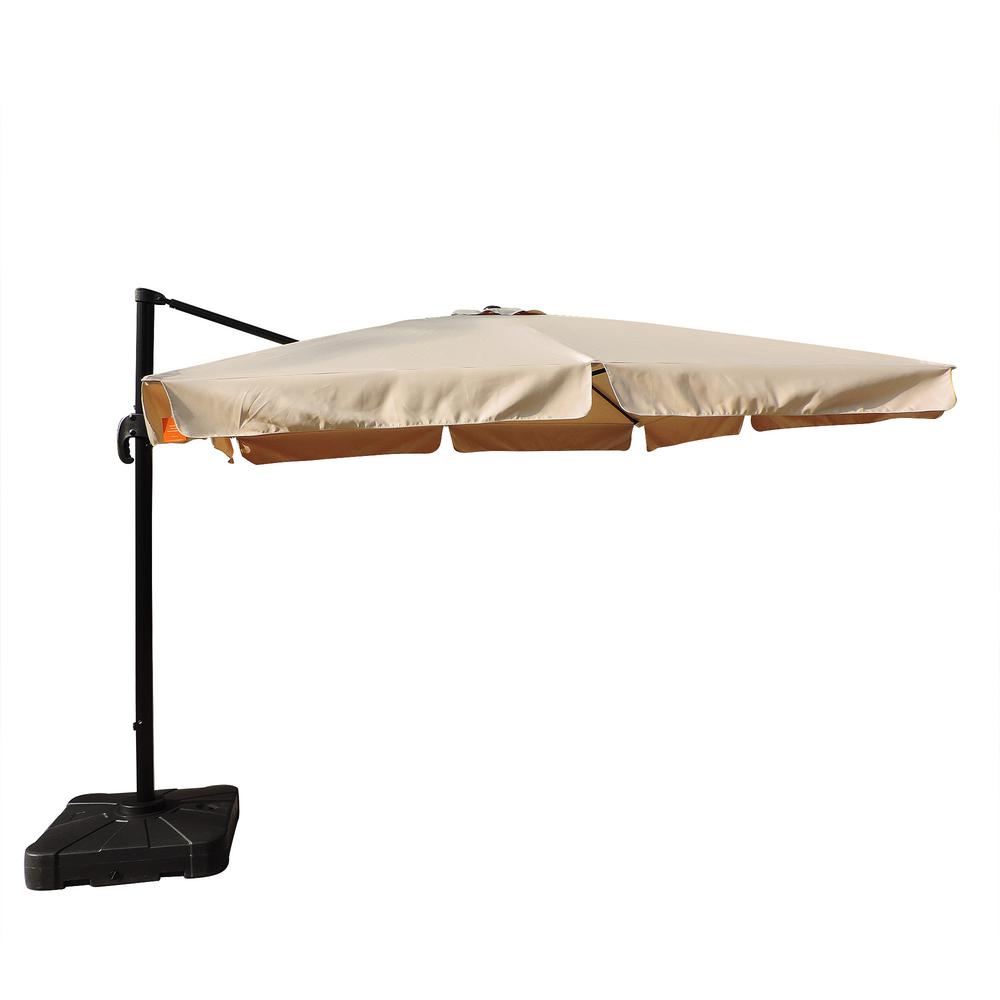 Island Umbrella Santorini Ii 10 Ft Square Cantilever With Valance Patio Umbrella In Beige Sunbrella Acrylic Nu6175 The Home Depot