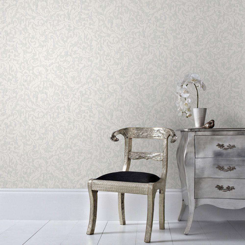 Graham & Brown White and Silver Cashmere Wallpaper101453 The Home Depot