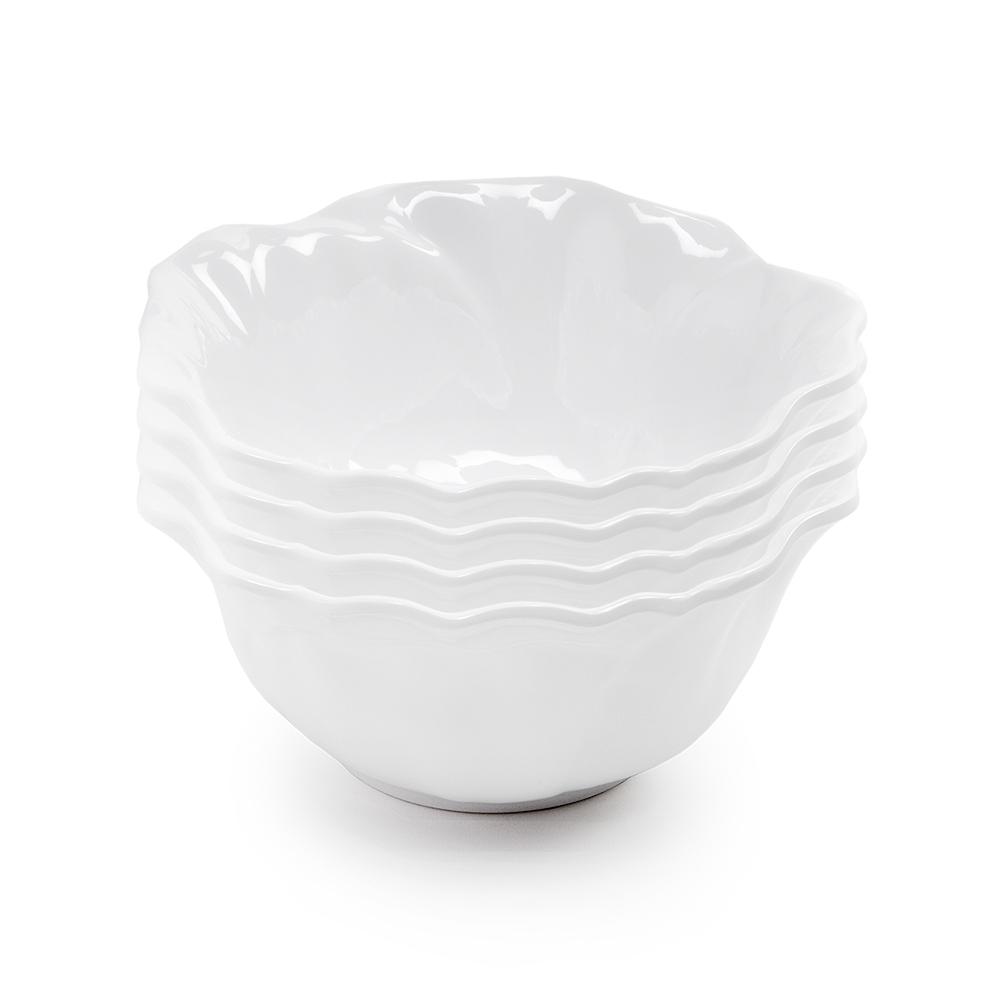 Q Squared Peony 4-Piece 6.5 in. White Melamine Cereal Bowl Set