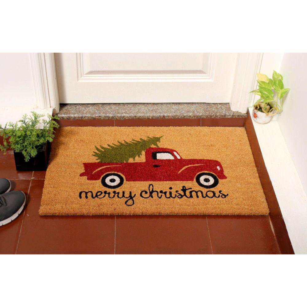 Green 18 In X 30 In Merry Christmas Truck Coir Doormat Dm5335 The Home Depot