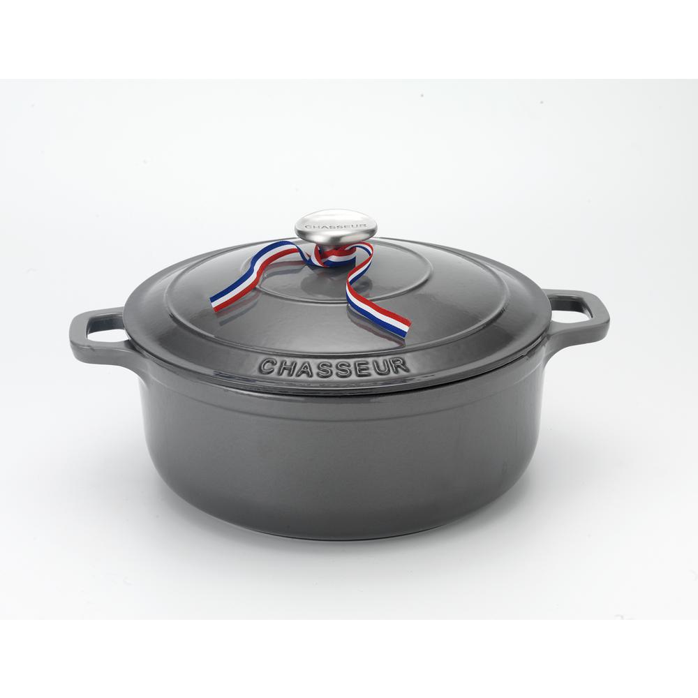 Chasseur 5.5 Qt. Caviar-Grey Enameled Cast Iron Round Dutch Oven-CI ...