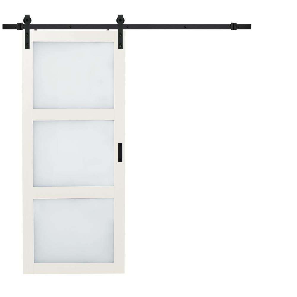 TRUporte 36 inch x 84 inch Bright White Solid Core Rustic Barn Door with Sliding... by TRUporte