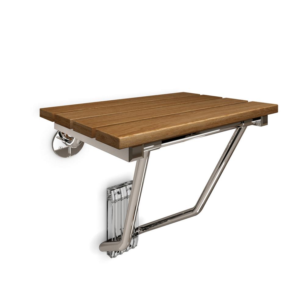 Shower Chairs Stools Accessories The Home Depot Natural Teak Wood Folding Seat In Chrome Ada
