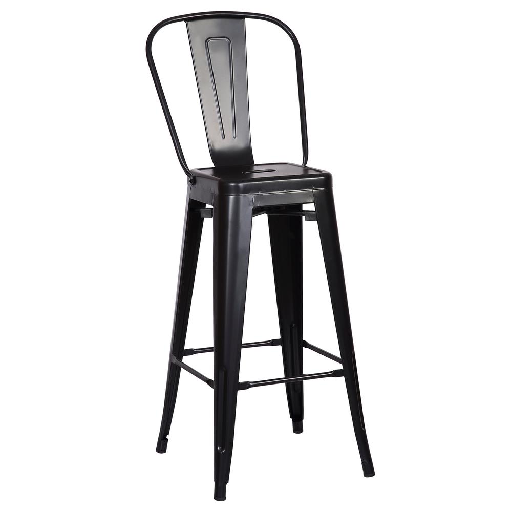 Poly and Bark Trattoria 30 in. High Back Bar Stool in Black (Set of 4 ...