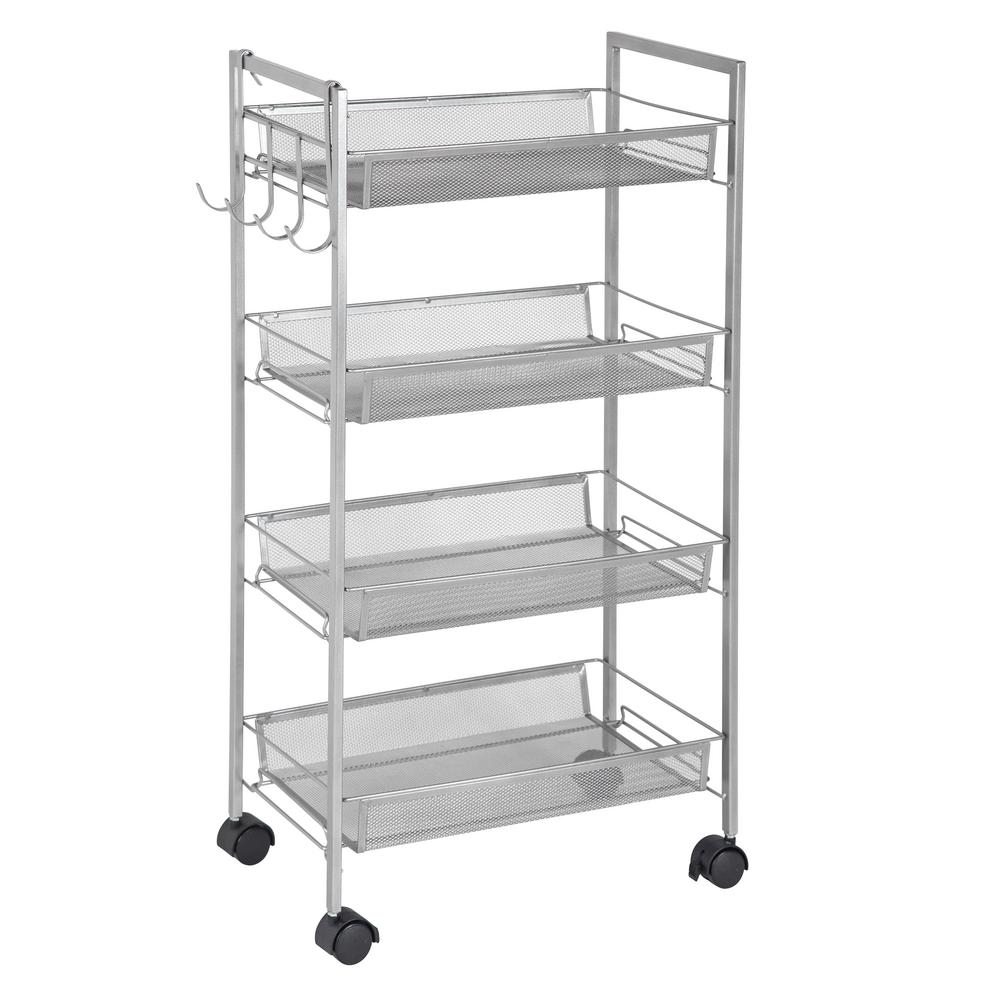 Greenway 4Tier Steel 4Wheeled Mobile Storage Cart with Side Hooks in