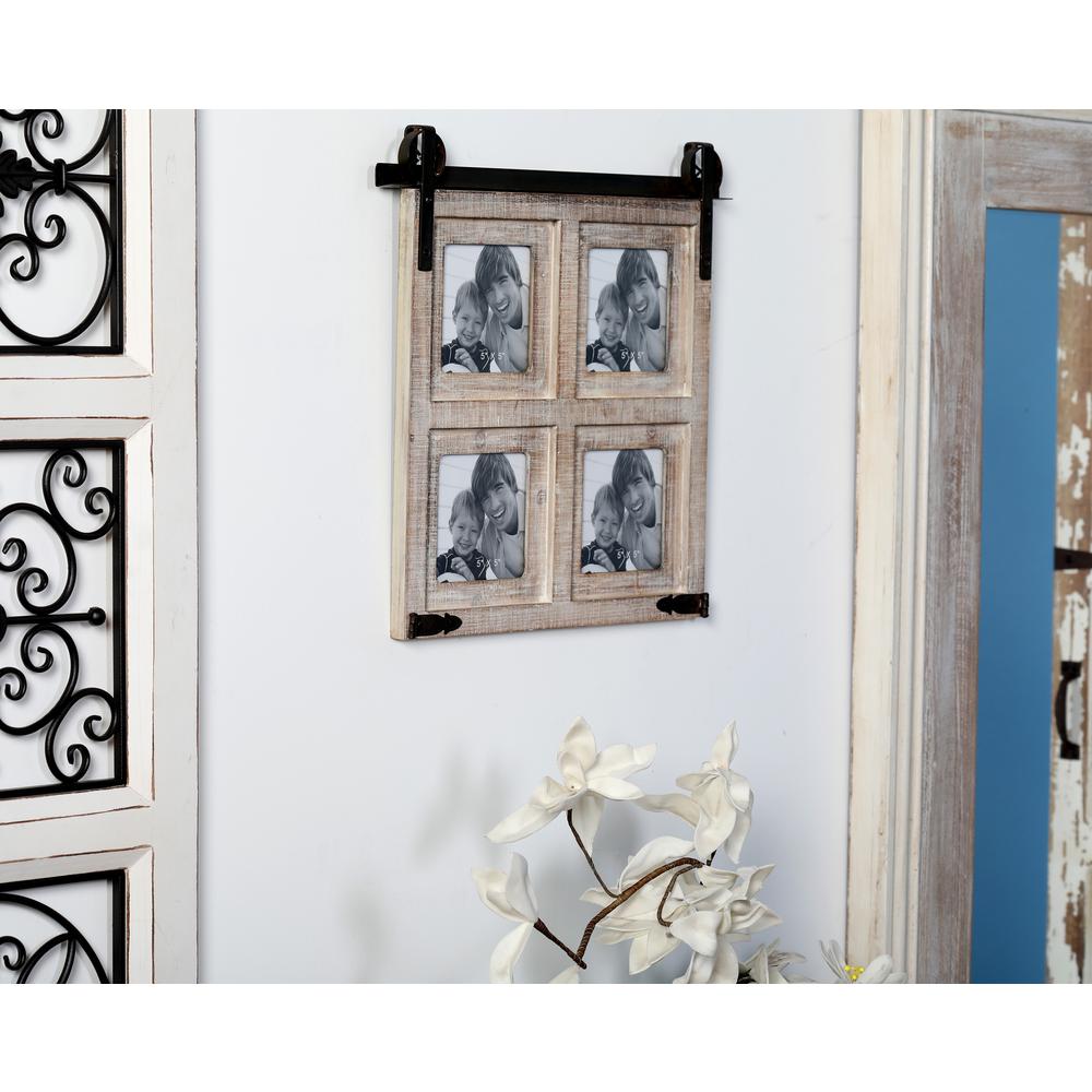Litton Lane 5 Openings Whitewashed Wall Shelf Picture Frame With Brown Wall Picture Frame With Iron Brackets And Top