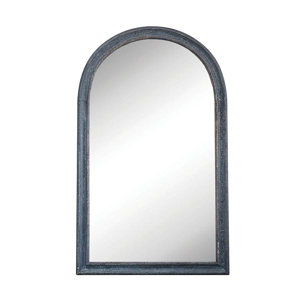 Chateau Arch Wood Framed Distressed Black Floor Mirror With Arched Top