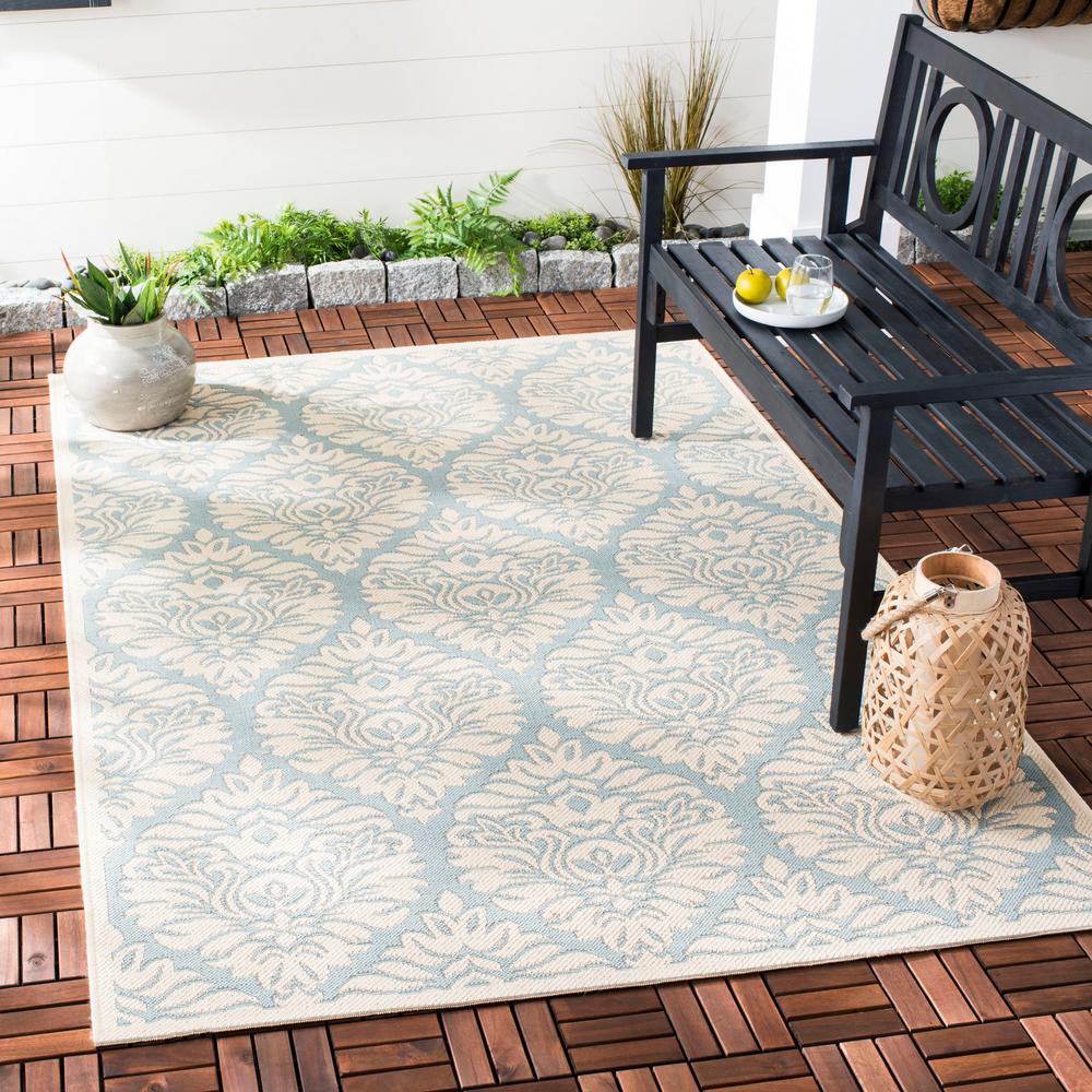 Safavieh Cottage Collection COT942F Light Blue and Beige Indoor Outdoor Area Rug 33 x 53