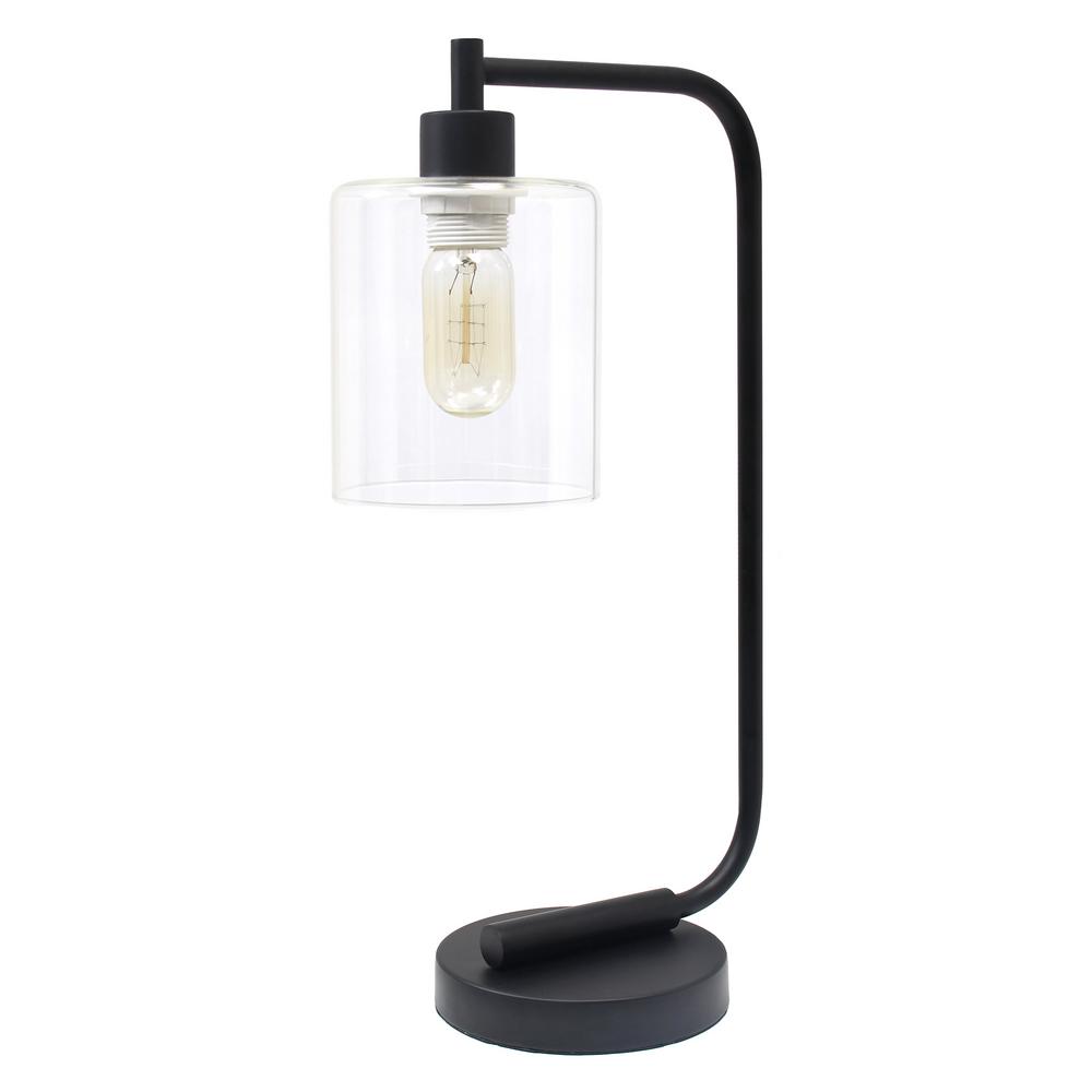 18.75 in. Bronson Antique Style Black Industrial Iron Lantern Desk Lamp with Glass Shade