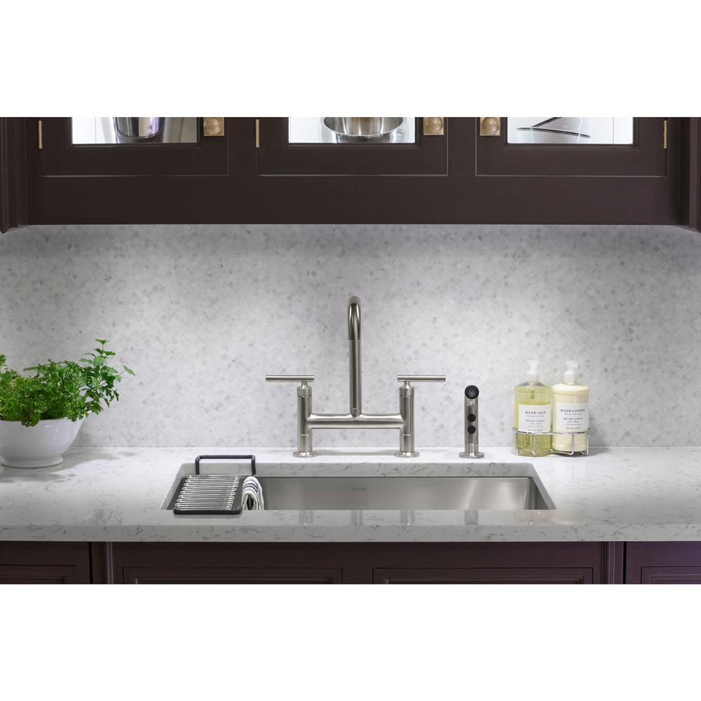 Kohler Purist 2 Handle Bridge Kitchen Faucet With Side Sprayer In