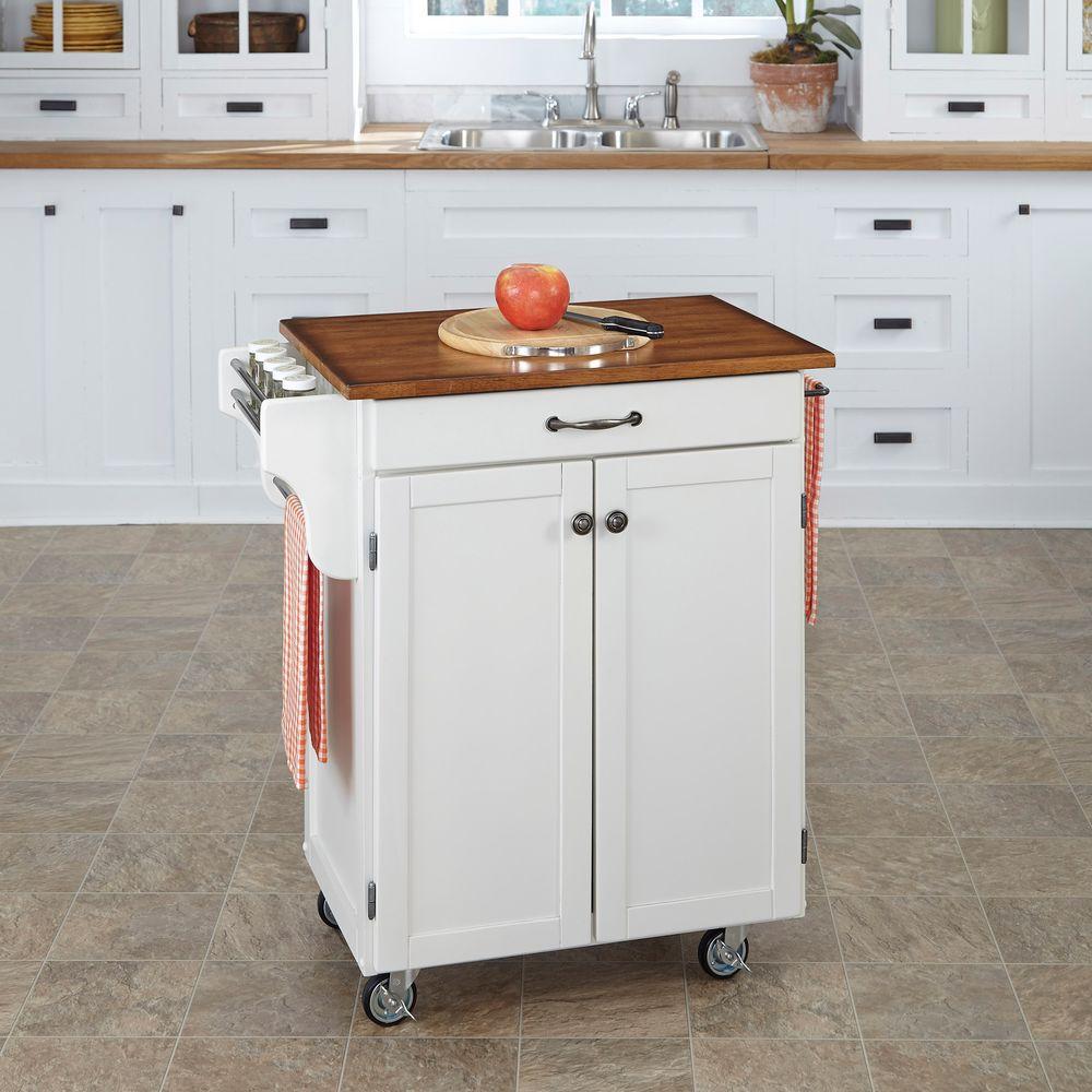 Home Styles Cuisine Cart White Kitchen Cart With Oak Top-9001-0026G ...