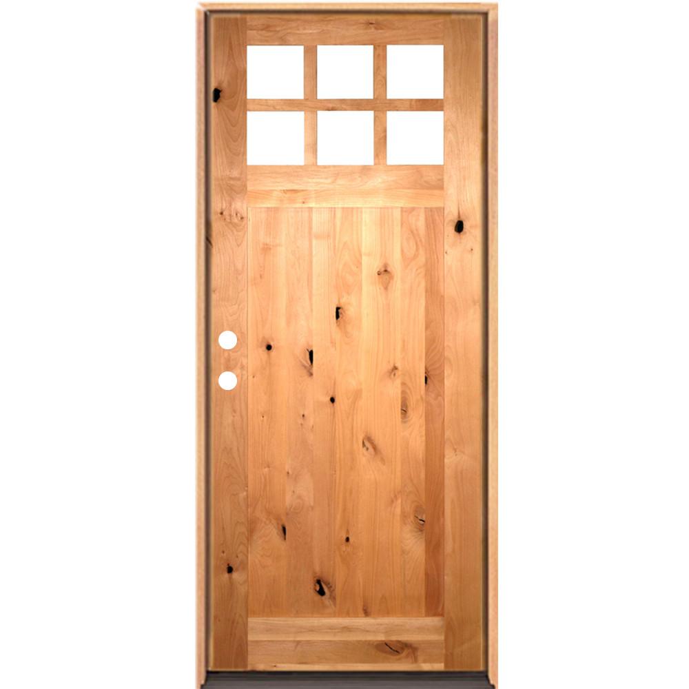 Krosswood Doors 42 In X 96 Craftsman 6 Lite W Clear Beveled 42 In X 96 Craftsman 6 Lite W Clear Beveled Glass Left Hand Inswing Unfinished Knotty Alder Prehung Front Door