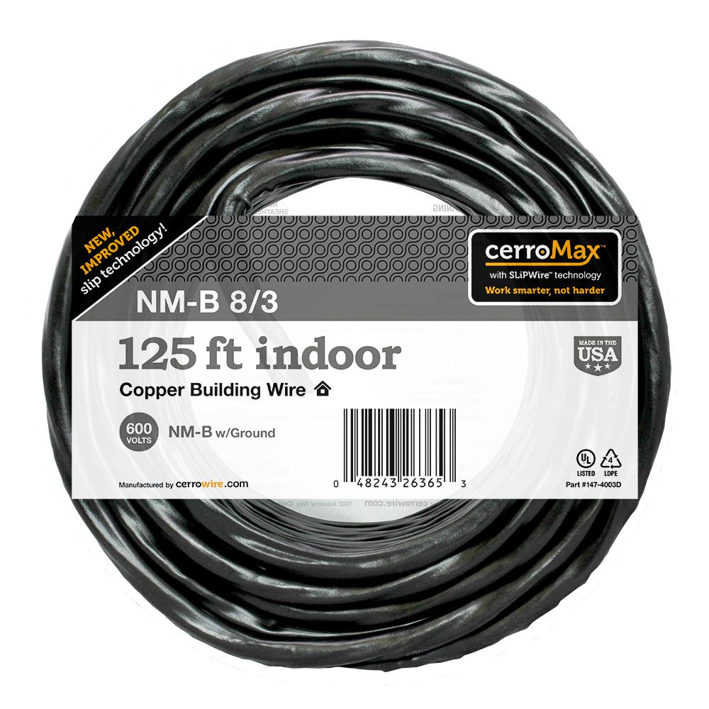 Cerrowire 125 ft. 8/3 Black NM-B Wire-147-4003D - The Home Depot