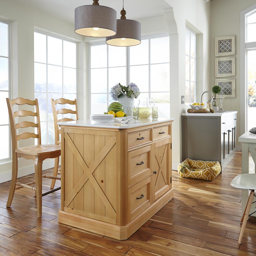 Home Styles Country Lodge Pine Kitchen Island With Quartz Top And Two   Pine Home Styles Kitchen Islands 5524 948 64 1000 