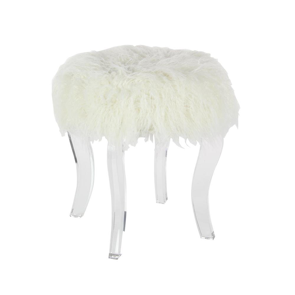 18 In X 16 Wood And Acrylic White Fur Foot Stool 18 In X 16 Wood And Acrylic White Fur Foot Stool