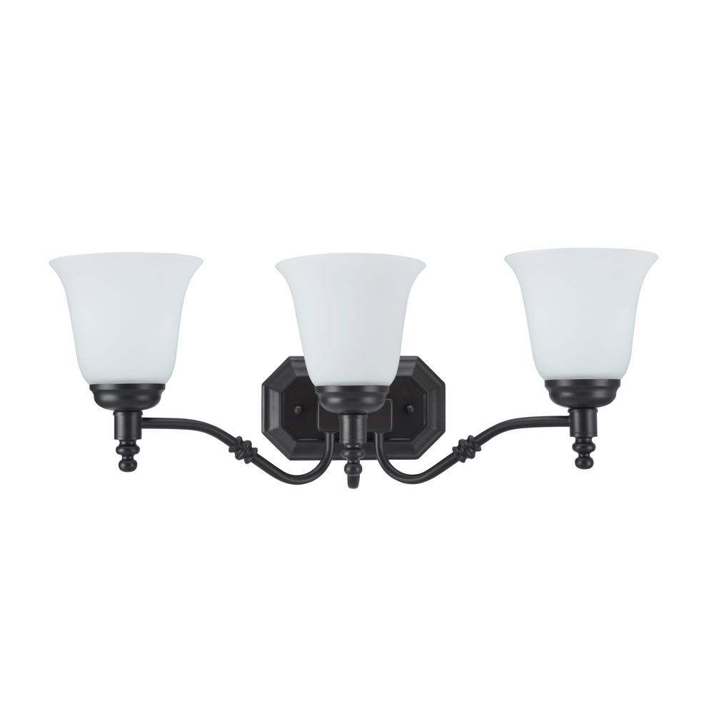 Aspen Creative Corporation 3Light Oil Rubbed Bronze Vanity Light with Frosted Glass Shade62022