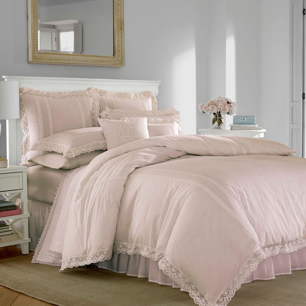 Laura Ashley Annabella 3 Piece Pink Solid Full Queen Duvet Cover