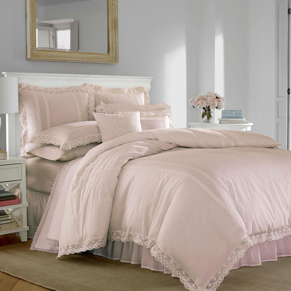 UPC 883893542426 product image for Laura Ashley Annabella 3-Piece Pink Solid T150 Cotton Full/Queen Duvet Cover Set | upcitemdb.com