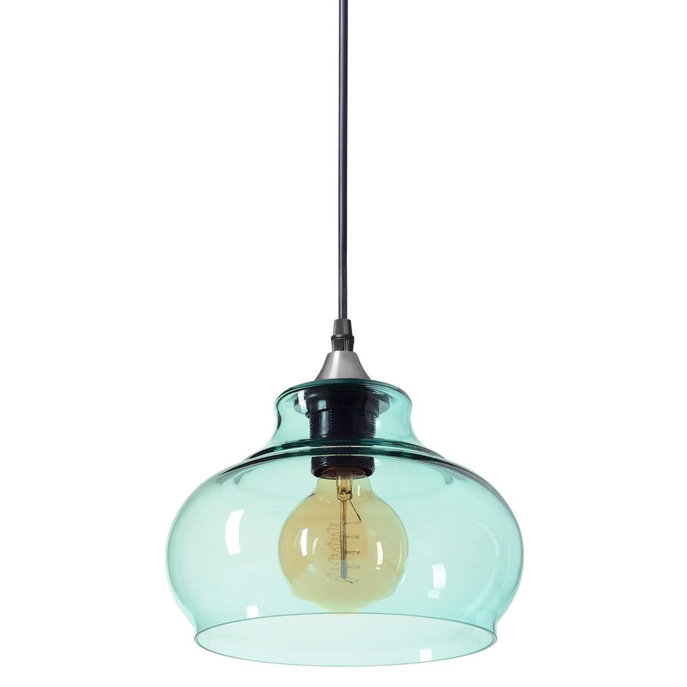 Windbell 8 In W X 6 In H 1 Light Silver Hand Blown Glass Pendant Light With Teal Glass Shade