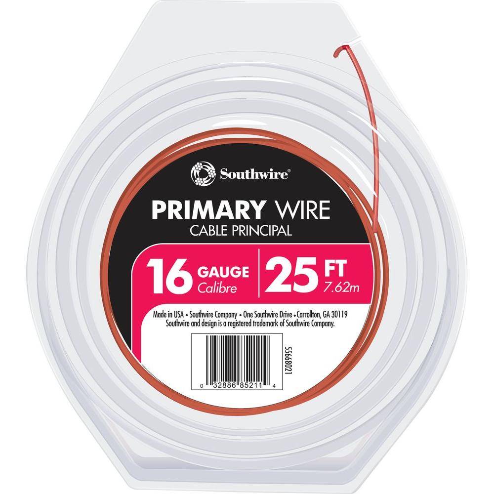 Red 16-Gauge Primary Wire Roll of 25Ft