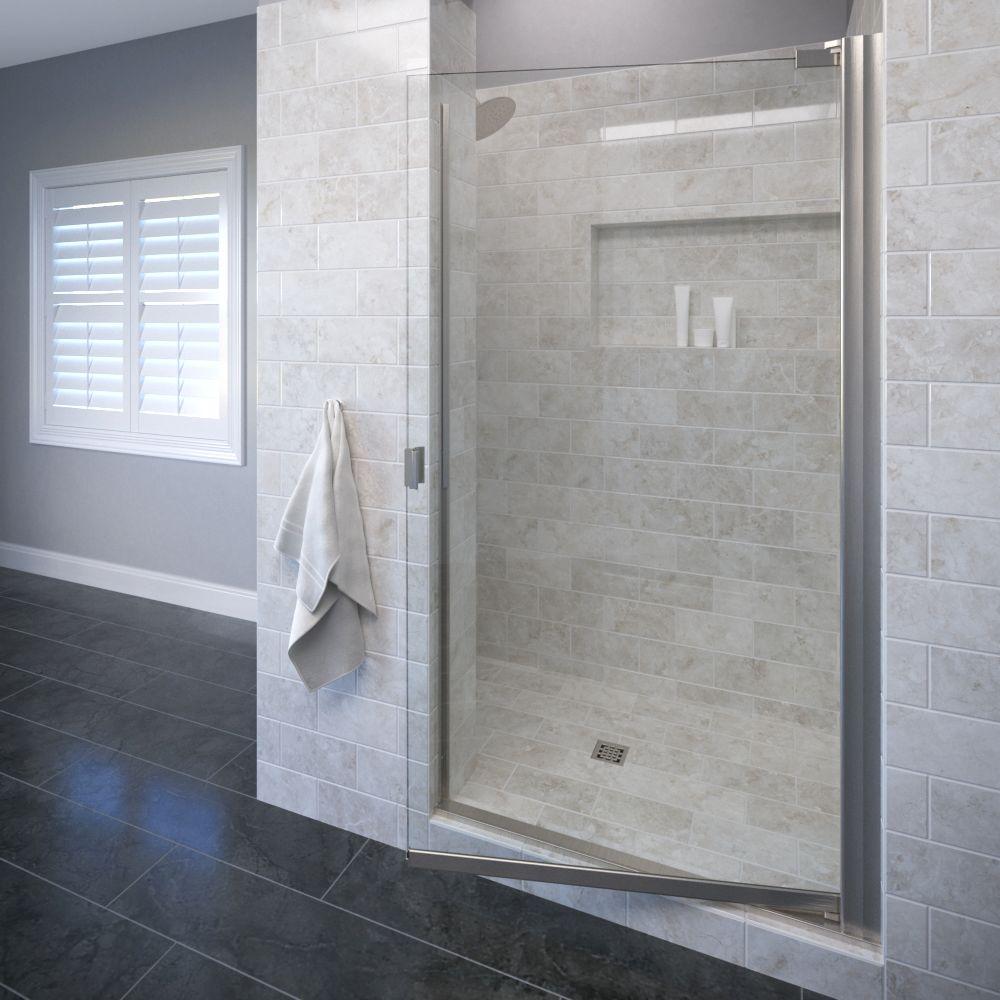 Basco Classic 33 14 In X 66 In Semi Frameless Pivot Shower Door In Brushed Nickel With 9686