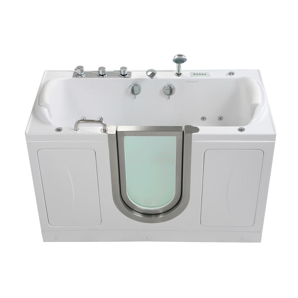 Ella Companion 2 Seat 60 in. Walk-In Whirlpool MicroBubble and Air Bath Bathtub in White Digital Control 2 in. Dual Drain For Sale