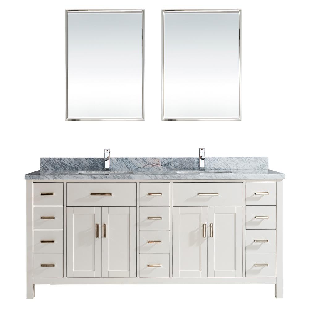 Studio Bathe Kalize II 75 in. W x 22 in. D Vanity in White with Marble
