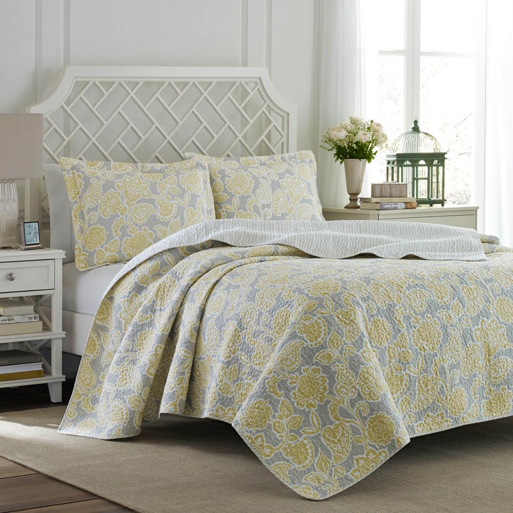 Laura Ashley Joy 2 Piece Grey Lemon Twin Quilt Set 203917 The