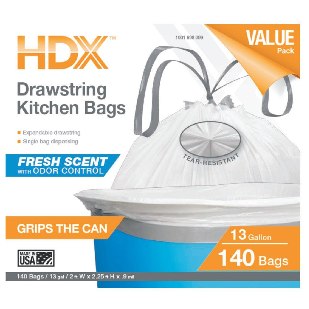 HDX 13 Gal. Kitchen Drawstring Flex Scented Bags (140-Count) (48 Units per Pallet), White