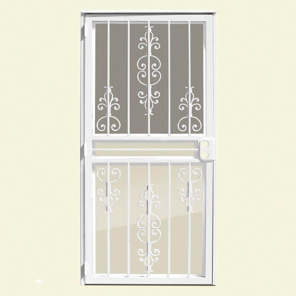 Unique Home Designs 30 In X 80 In Estate White Recessed Mount All Season Security Door With Insect Screen And Glass Inserts