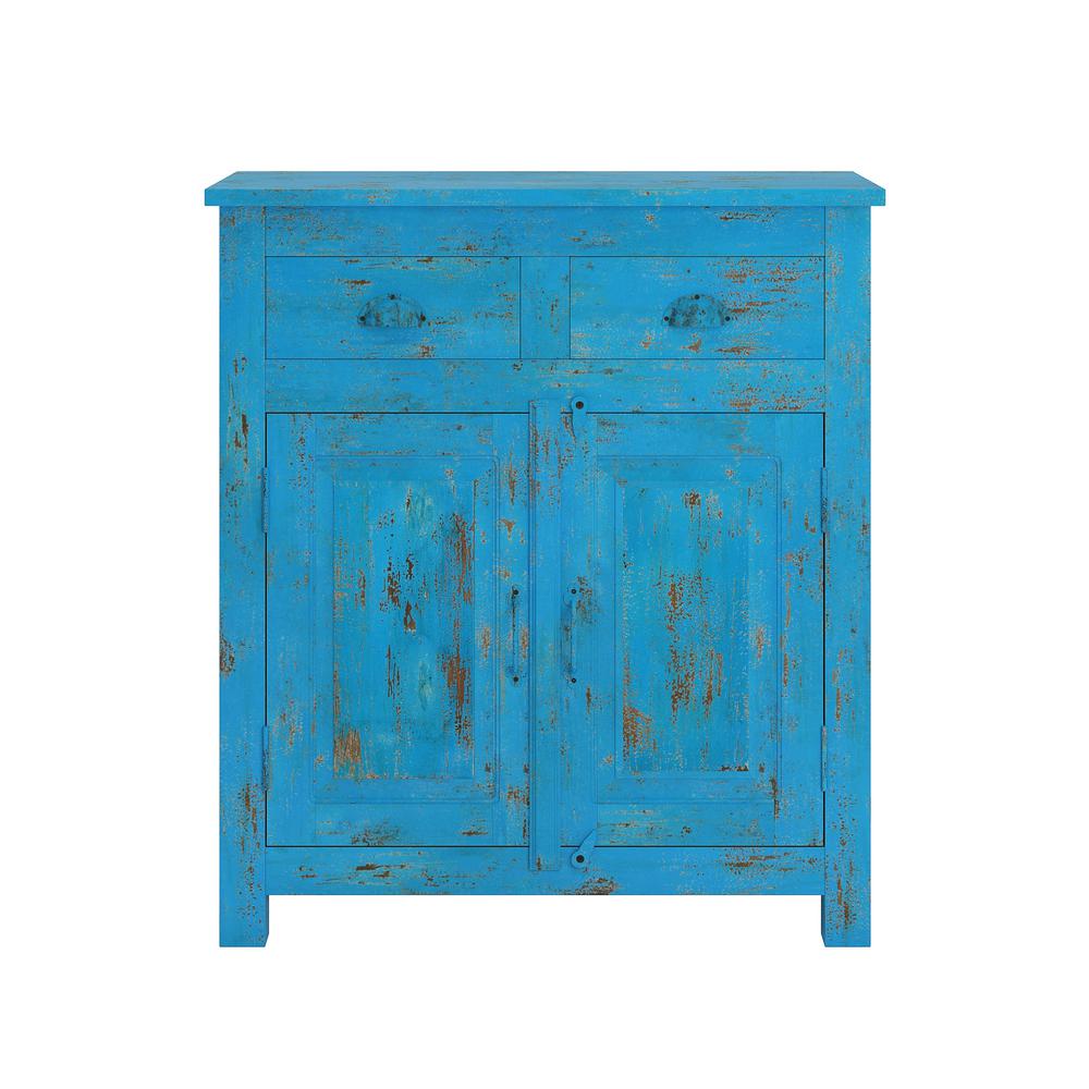 Handy Living Bright Blue Distressed Routon Hand Painted 2 Door Wood Cabinet With Drawers A The Home Depot