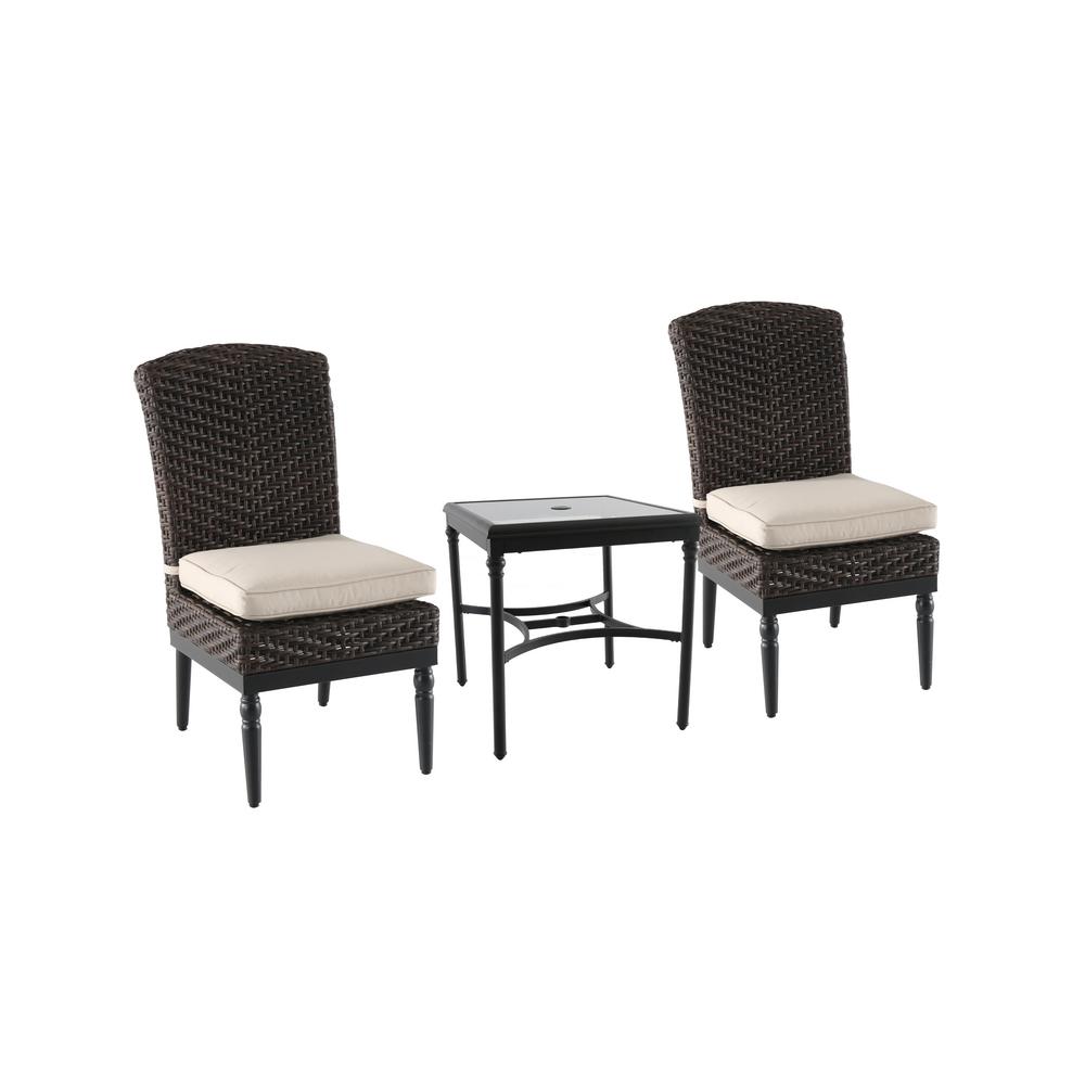 Home Decorators Collection Camden Dark Brown 3 Piece Wicker Outdoor Bistro Set With Sunbrella Antique Beige Cushions